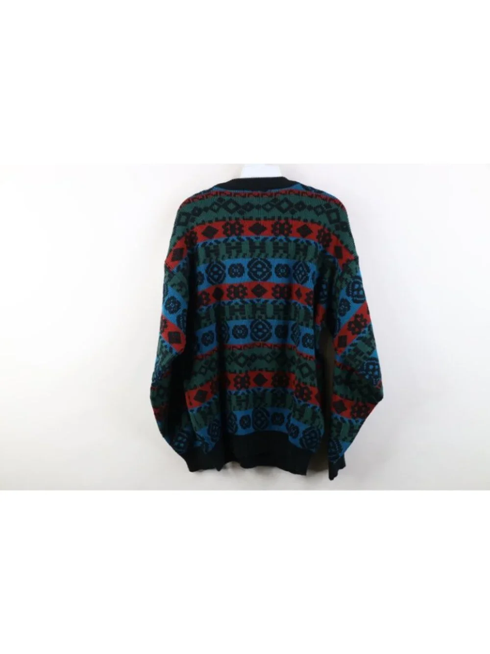 Vtg 90s Streetwear Mens Large Fair Isle Geometric Striped Knit Crewneck Sweater